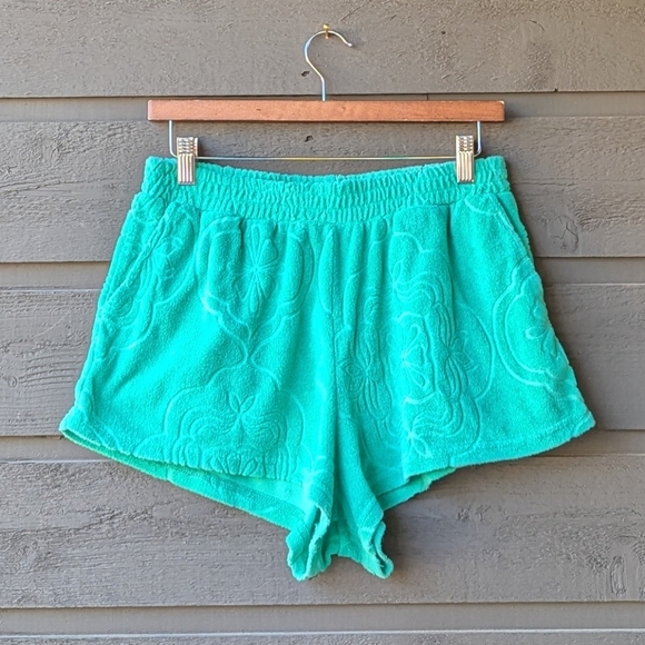 O’Neil Cabana Tile Pattern Terry Cloth Cotton Blend Shorts Gumdrop Green - Picture 1 of 9
